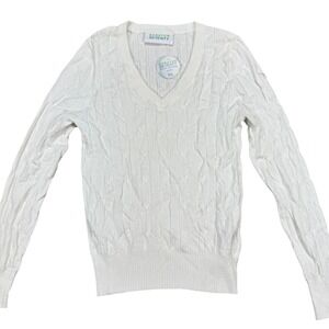 NEW Scratch Seventy Golf Sweater Women's XS White V-Neck Cable Knit Long Sleeve